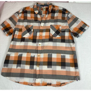 RuffHewn‎ RH Mens Shirt XXL Orange Plaid Button Short Sleeves Pockets